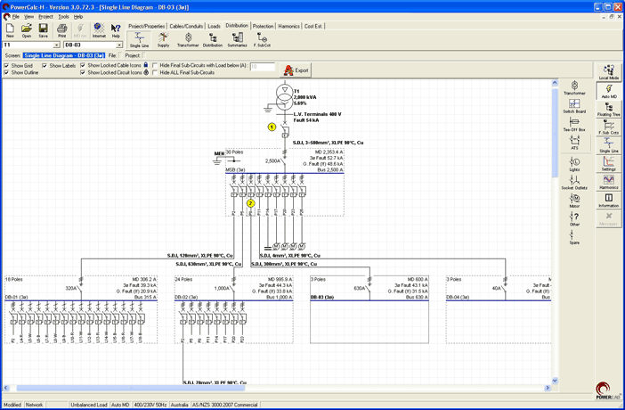  Harmonic modeling and single line diagram modules.